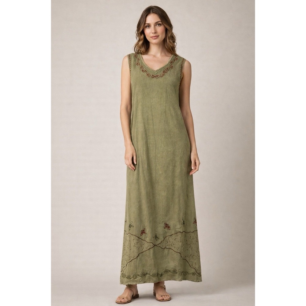 MPH Collection Bohemian Floral Embroidered Dress Sz XL Beach‎ Cottagecore Vtg